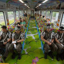 Soldiers at the Korean DMZ demilitarized zone